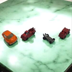 Vintage Toy Car Set - Corgi Heinkel Bubble, Midget Fire Truck, Tow Truck, Drag